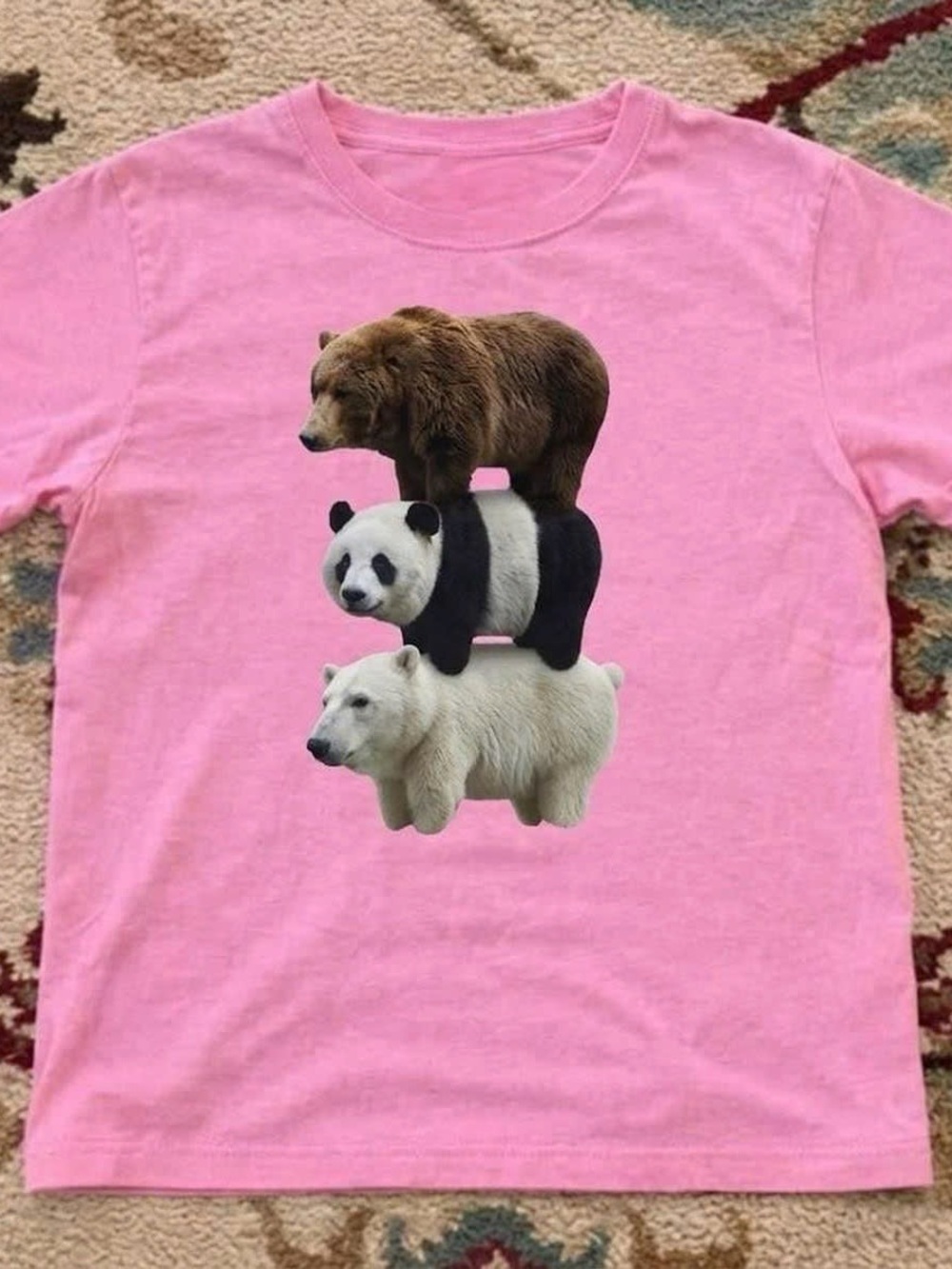 Gildan Pink T-Shirt with Stacked Bear Graphic